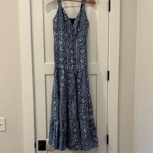 Lauren Ralph Lauren 100% Linen Blue Patterned Maxi Dress
